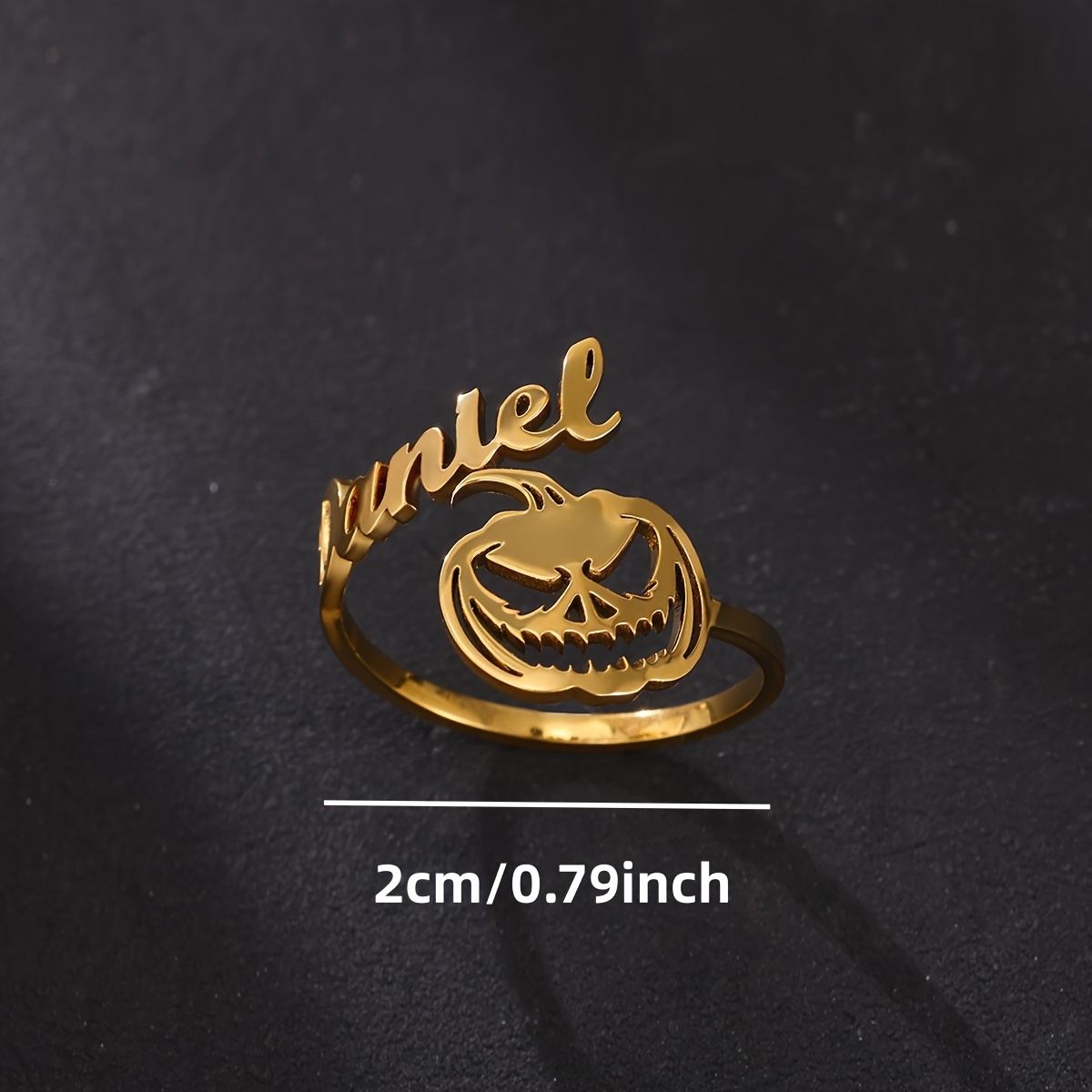 Personalized Stainless Steel Halloween Angry Pumpkin Name Open Ring